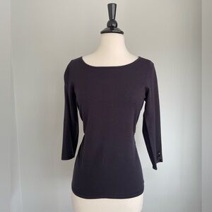 Ann Taylor Three Quarter Sleeve Top • gathers on waist sides • Navy Blue